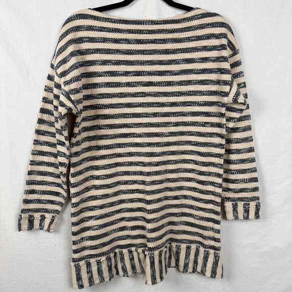 Soft Surroundings Marina Pullover Tunic Women Large Cotton Black Khaki Striped - Picture 4 of 7